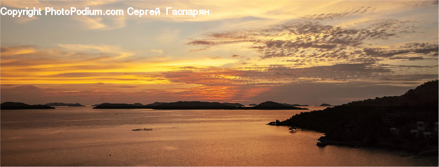 Coast, Outdoors, Sea, Water, Dawn, Dusk, Red Sky