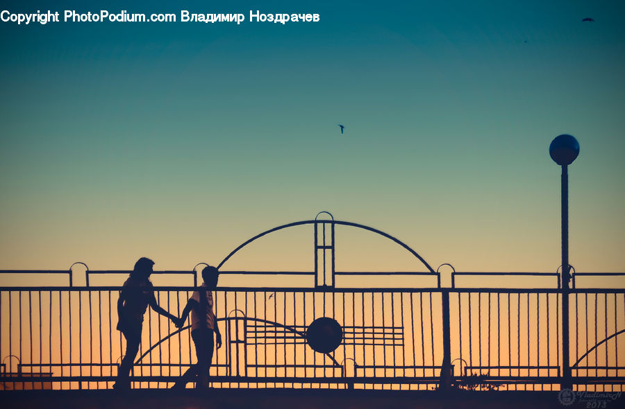 Railing, Silhouette, Boardwalk, Deck, Path, Sidewalk, Walkway