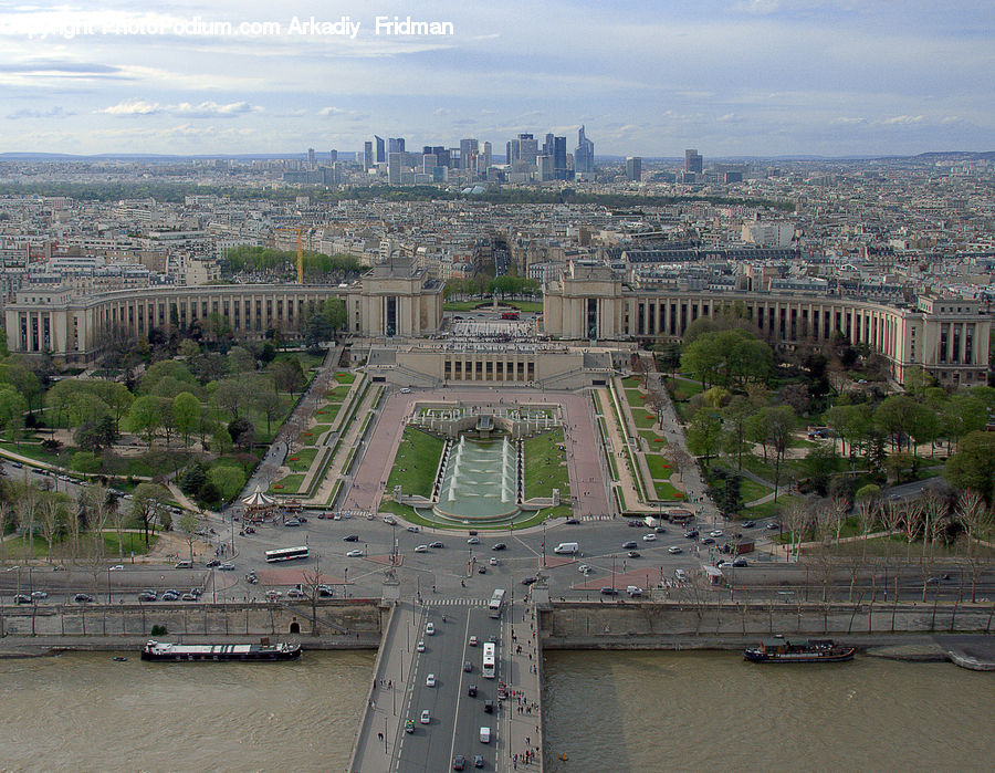 Aerial View, City, Downtown, Building, Architecture, Plaza, Town Square