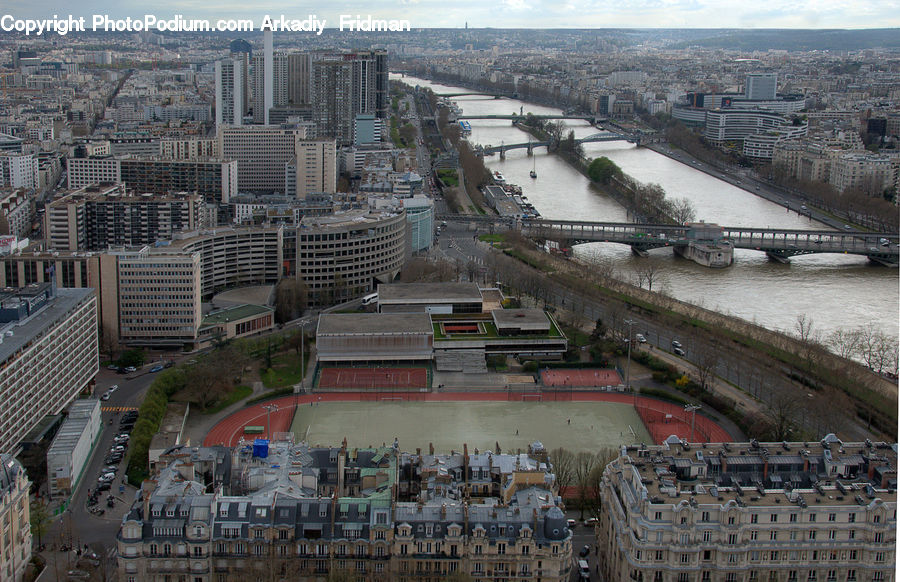 City, Downtown, Aerial View, Urban, Arena, Intersection, Road