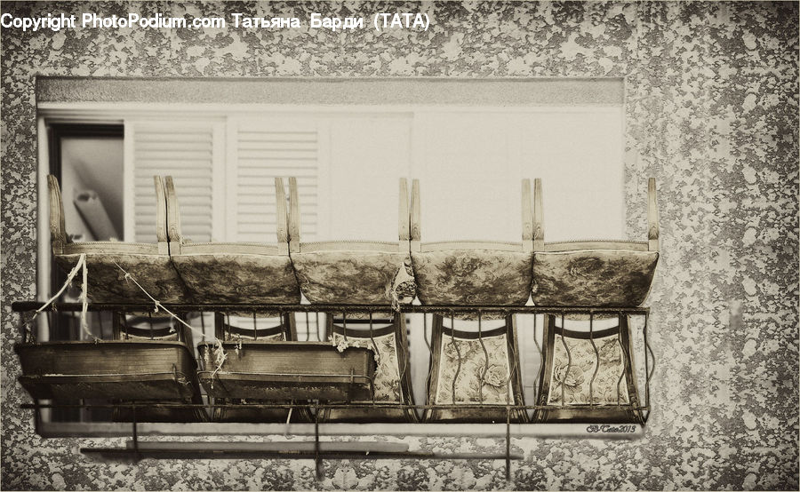 Chair, Furniture, Bench, Brick, Drawing, Sketch, Art