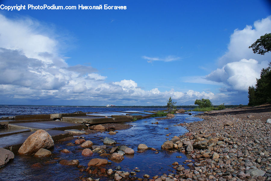 Rock, Pebble, Cloud, Cumulus, Sky, Water, Azure Sky