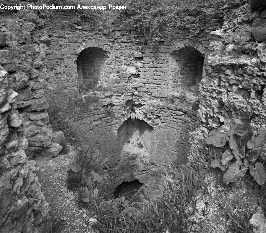 Brick, Arch, Hole, Rock, Ruins, Crypt, Soil
