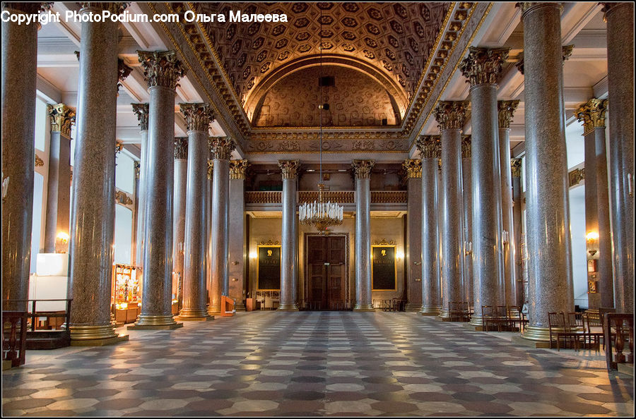 Column, Pillar, Aisle, Corridor, Ballroom, Indoors, Room