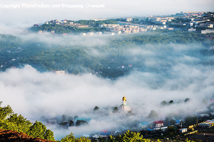 Smoke, Building, Downtown, Town, Forest, Vegetation, Countryside