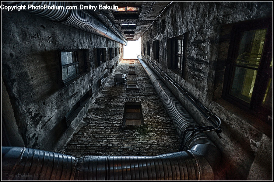 Corridor, Drain, Sewer, Banister, Handrail, Staircase, Building