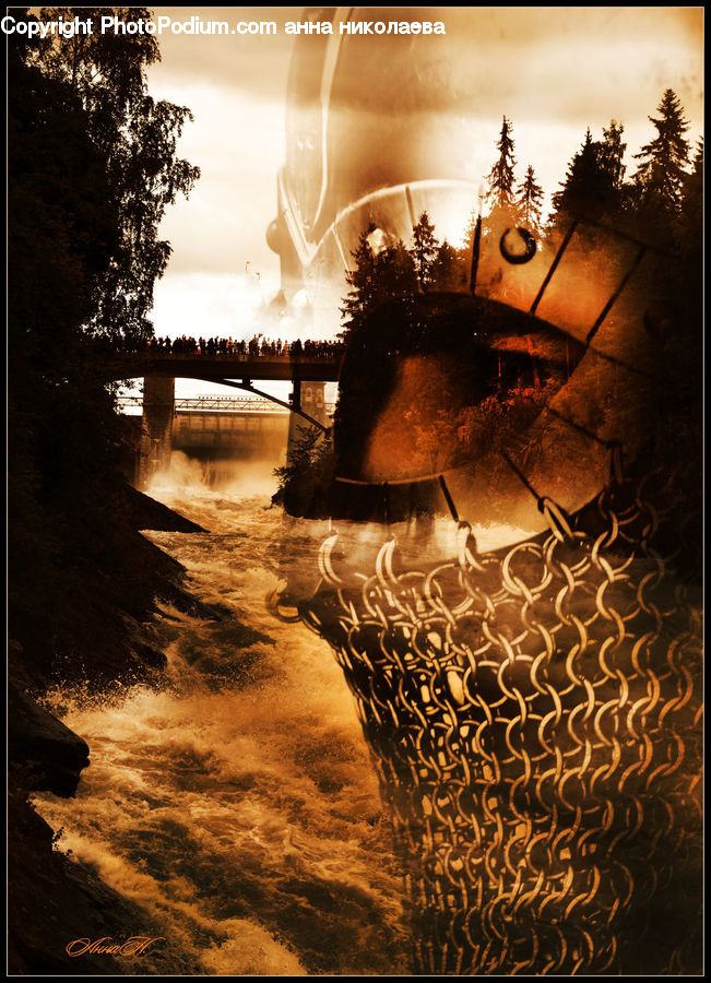 Bridge, Flare, Light, Sunlight, Fire, Plant, Tree