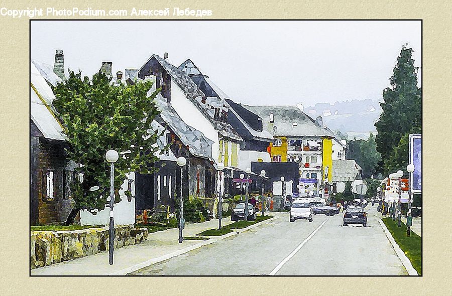 Collage, Poster, Art, Modern Art, Building, Downtown, Town