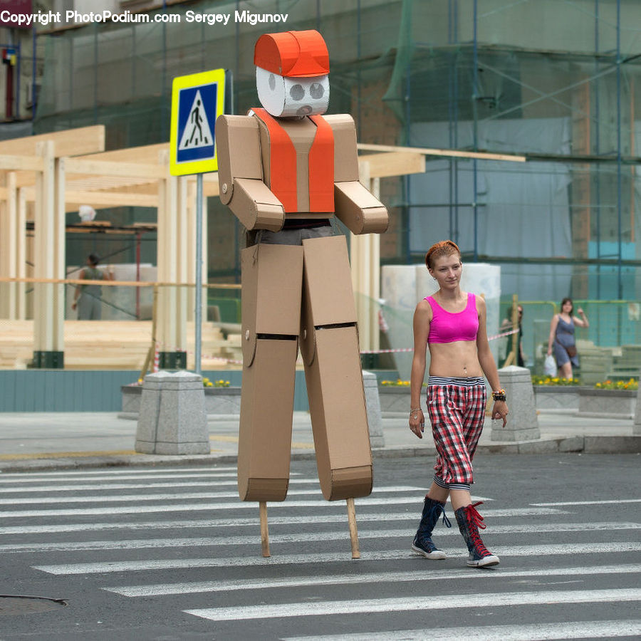 Human, People, Person, Box, Cardboard, Carton, Asphalt