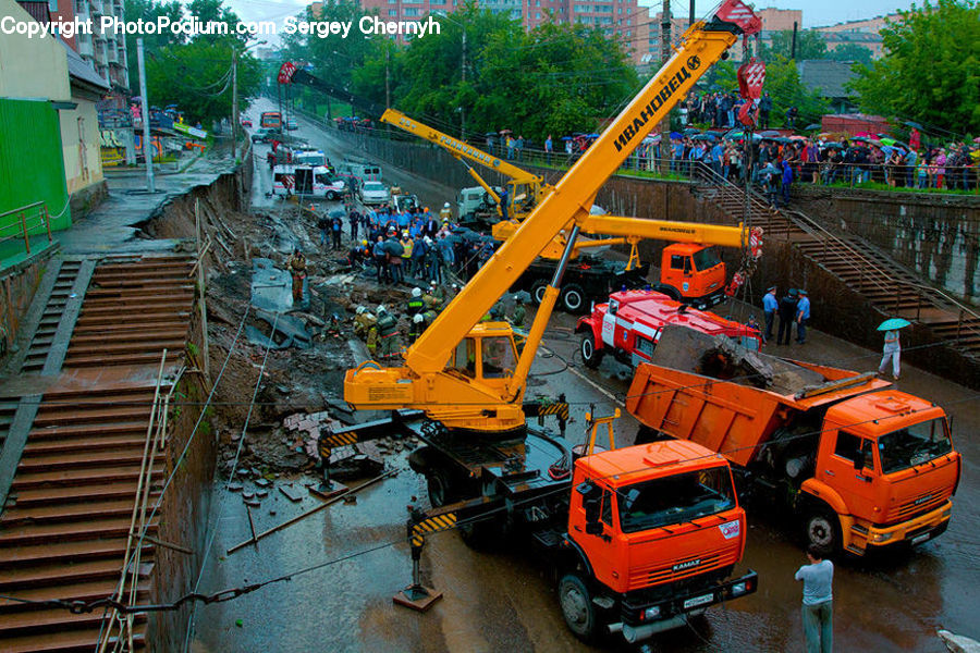 Constriction Crane, Assembly Line, Factory, Bulldozer, Snowplow, Vehicle, Engine