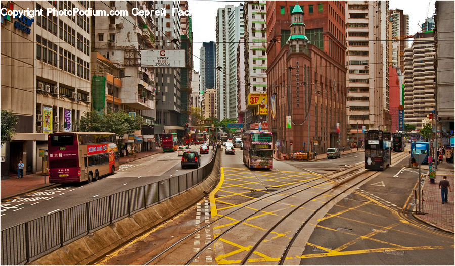 Bus, Vehicle, City, Downtown, Metropolis, Urban, Road
