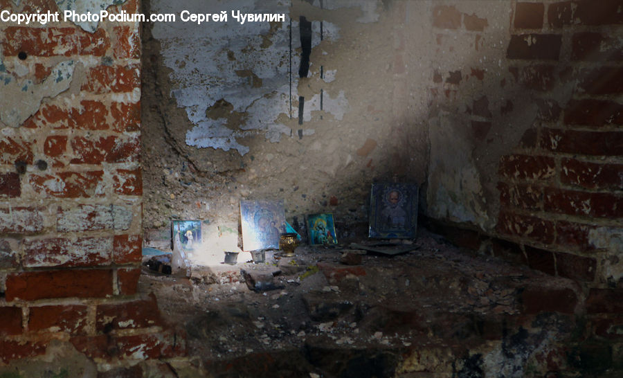 Rubble, Brick, Pavement, Fireplace, Hearth, Rust