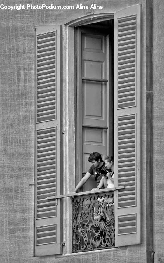 People, Person, Human, Shutter, Window, Window Shade, Balcony