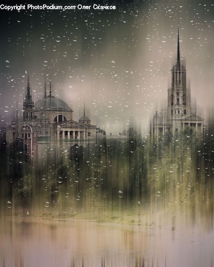 Flood, Fountain, Water, City, Downtown, Building, Field