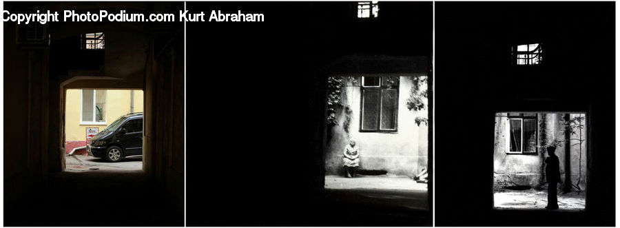 Corridor, Collage, Poster, Silhouette, Automobile, Car, Vehicle