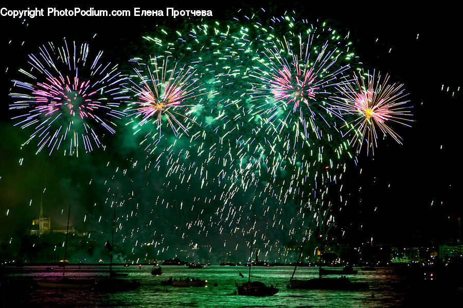 Fireworks, Night, Outdoors, Night Club, Night Life, City, Downtown