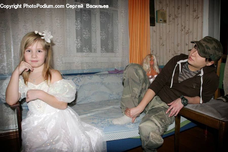 People, Person, Human, Couch, Furniture, Asleep, Evening Dress