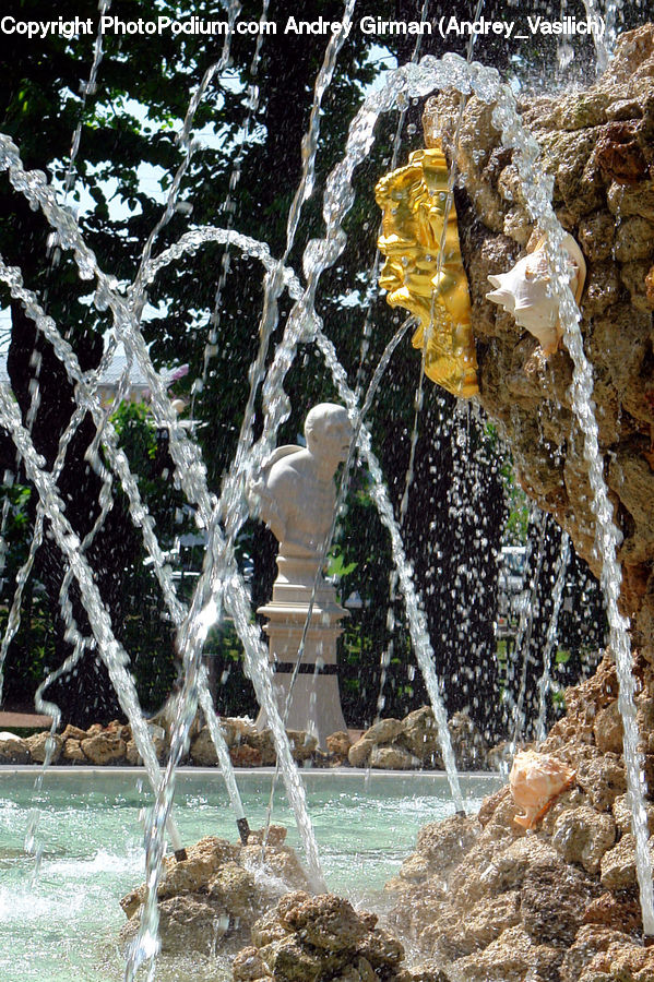 Fountain, Water, Art, Sculpture, Statue, Ivy, Plant