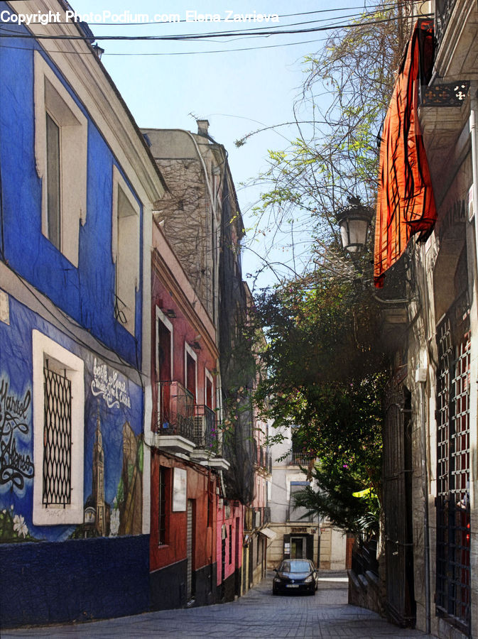 Alley, Alleyway, Road, Street, Town, Plant, Potted Plant