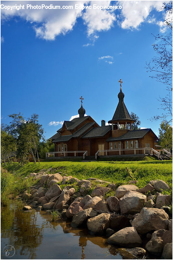 Outdoors, Pond, Water, Building, Cottage, Housing, Rock