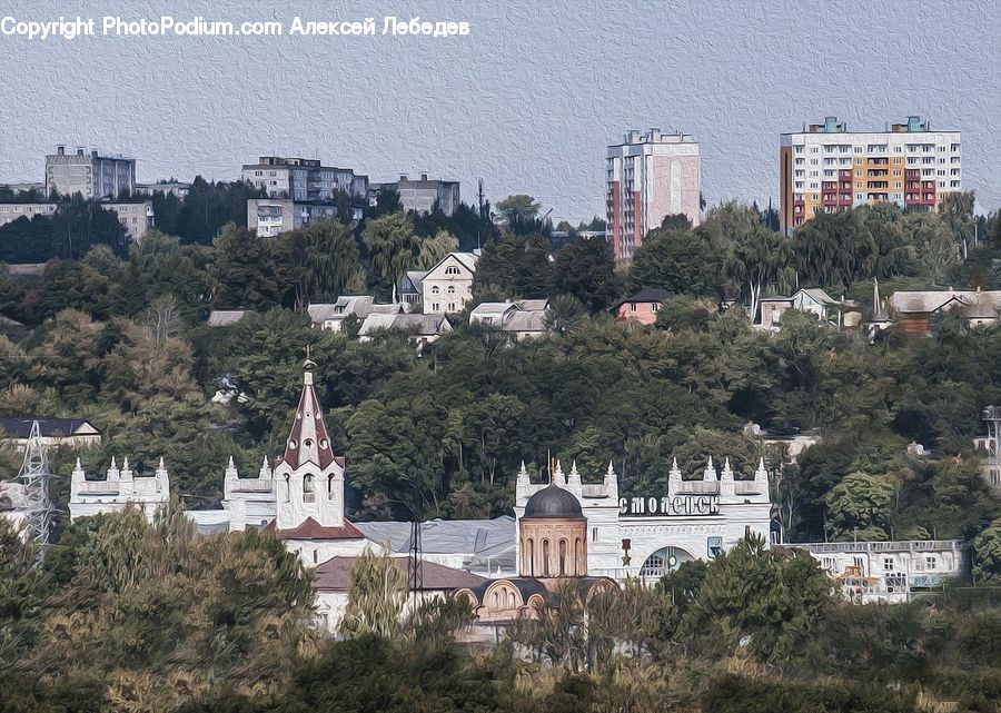 Aerial View, Architecture, Church, Worship, Spire, Steeple, Tower