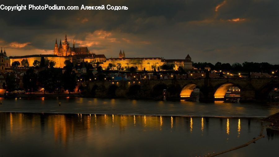 Bridge, Night, Outdoors, City, Downtown, Metropolis, Urban