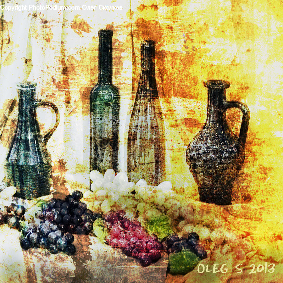 Rust, Fruit, Grapes, Brick, Glass, Goblet, Pitcher