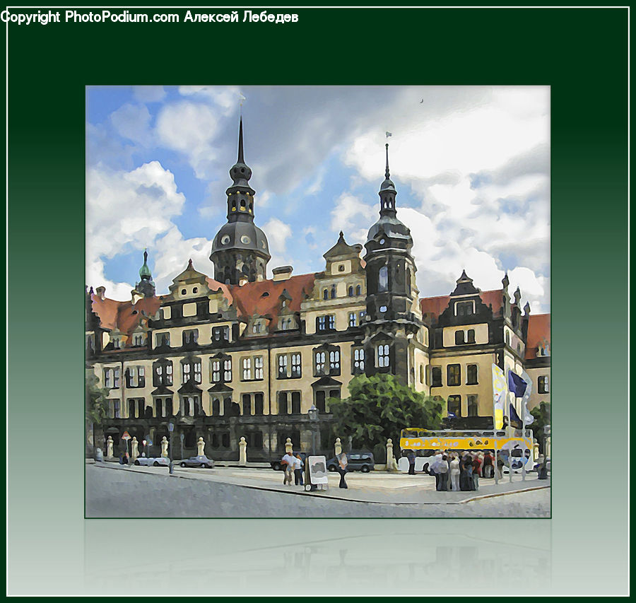 Collage, Poster, Architecture, Downtown, Plaza, Town Square, Spire