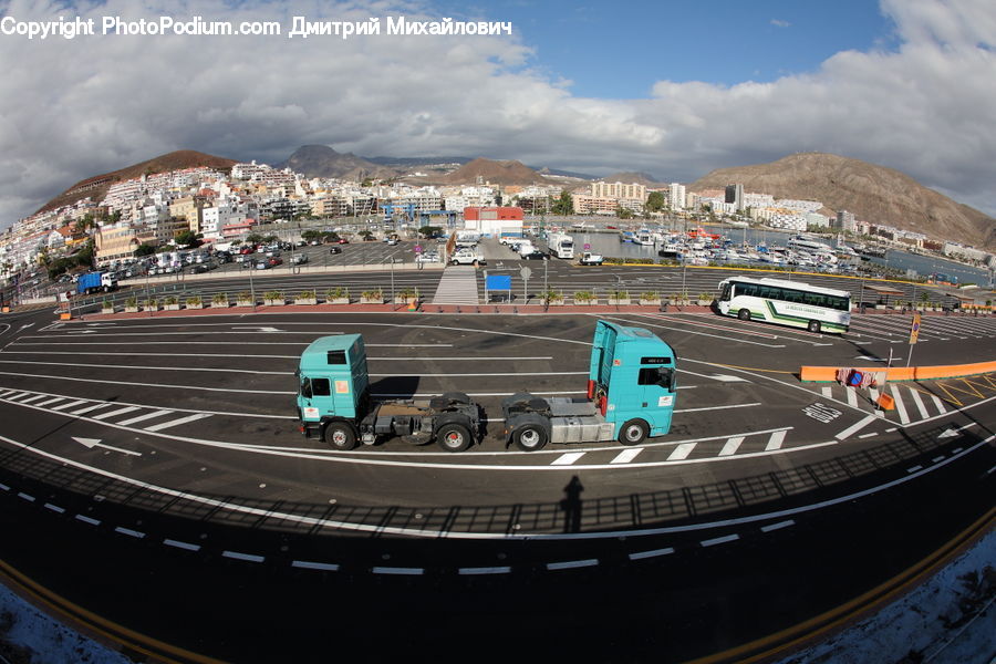 Arena, City, Downtown, Truck, Vehicle, Freeway, Road