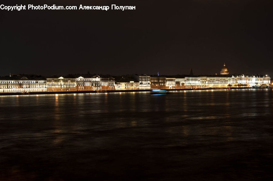 Night, Outdoors, City, Downtown, Metropolis, Urban, Waterfront
