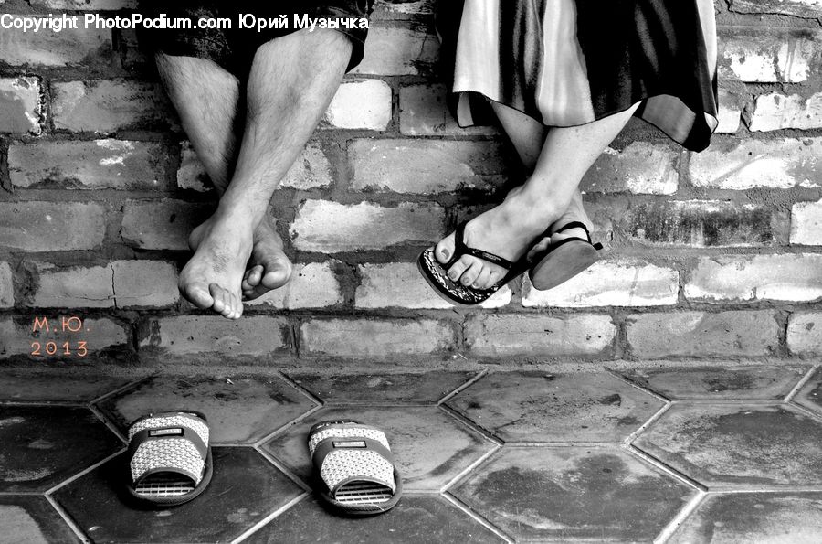 Footwear, Shoe, Sandal, Parking, Parking Lot, Brick, Running Shoe