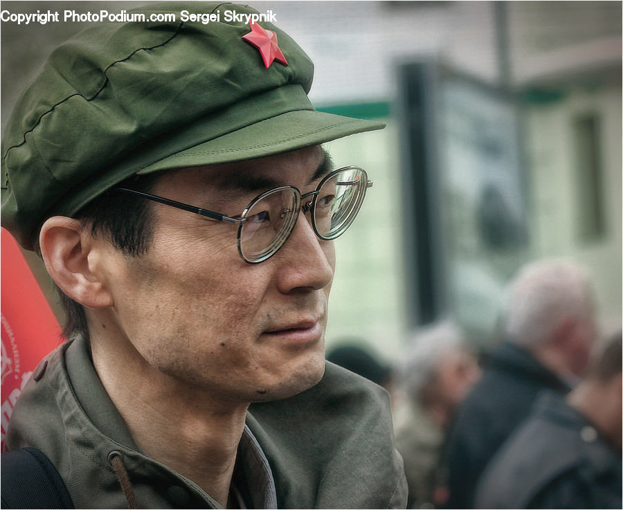 People, Person, Human, Military, Cap, Hat, Glasses