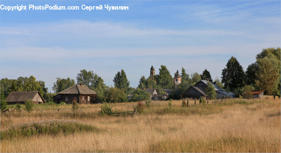 Field, Grass, Grassland, Land, Outdoors, Building, Cottage