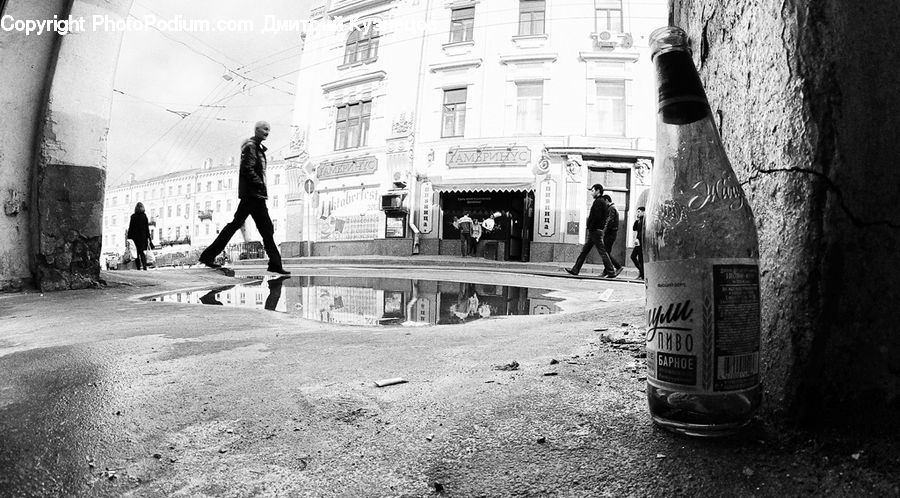 Alley, Alleyway, Road, Street, Town, Bottle, Beverage