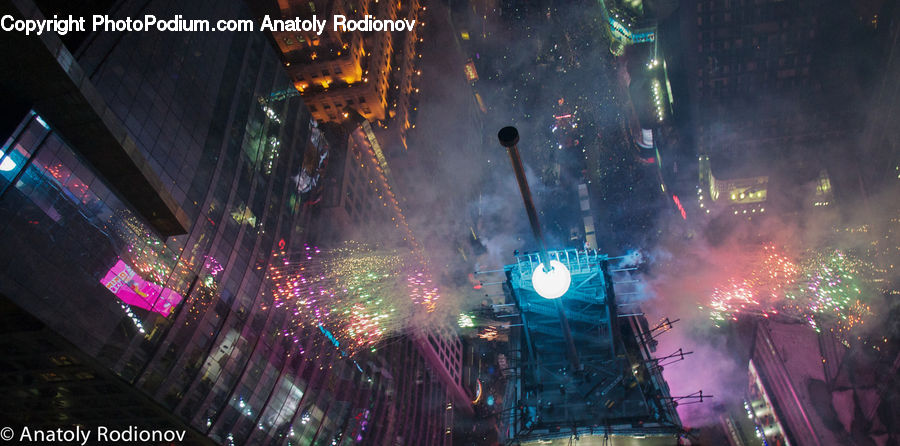 Fireworks, Night, Stage, City, Downtown, Confetti, Paper