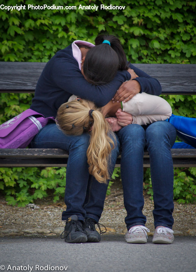 People, Person, Human, Hug, Kiss, Clothing, Denim
