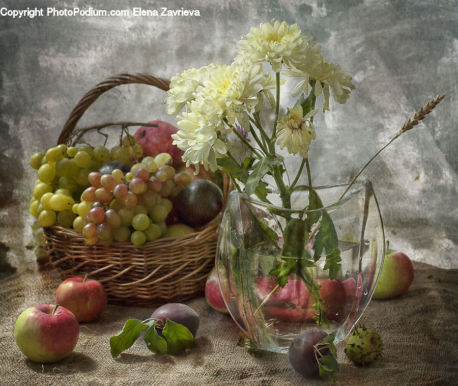 Apple, Fruit, Grapes, Glass, Goblet, Produce, Vegetable