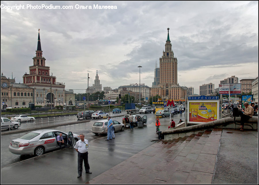Architecture, Downtown, Plaza, Town Square, Automobile, Car, Vehicle