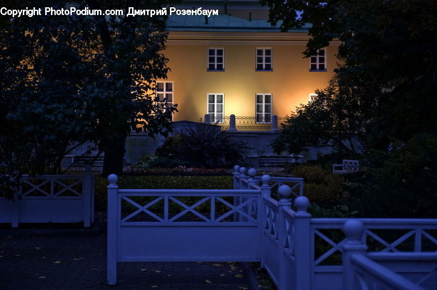 Plant, Potted Plant, Architecture, Mansion, Backyard, Yard, Night