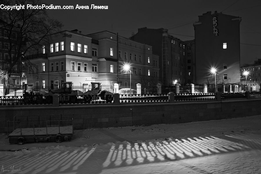 City, Downtown, Urban, Night, Outdoors, Intersection, Road