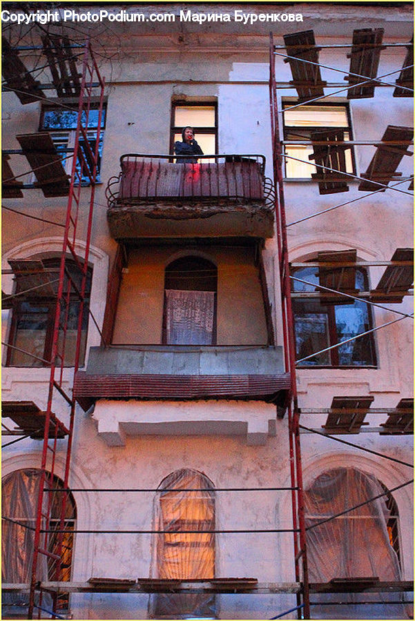 Balcony, Brick, Apartment Building, Building, High Rise, Housing, Chair