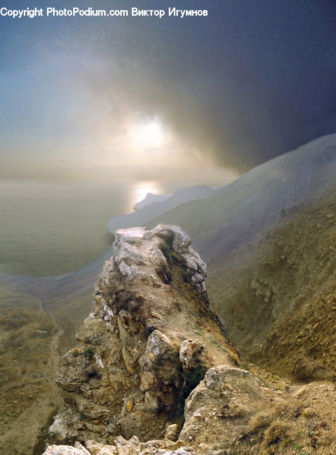 Cliff, Outdoors, Rock, Crest, Mountain, Peak, Light
