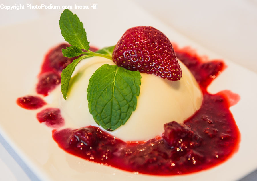 Dessert, Food, Herbs, Mint, Plant, Fruit, Raspberry