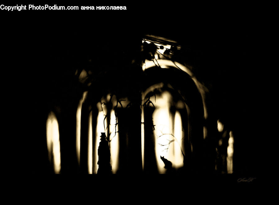 Silhouette, Human, Night, Outdoors, Lighting