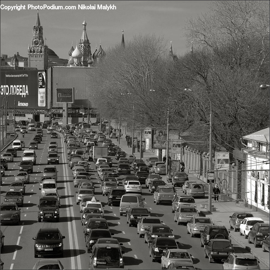Traffic Jam, Parking, Parking Lot, Intersection, Road, City, Downtown