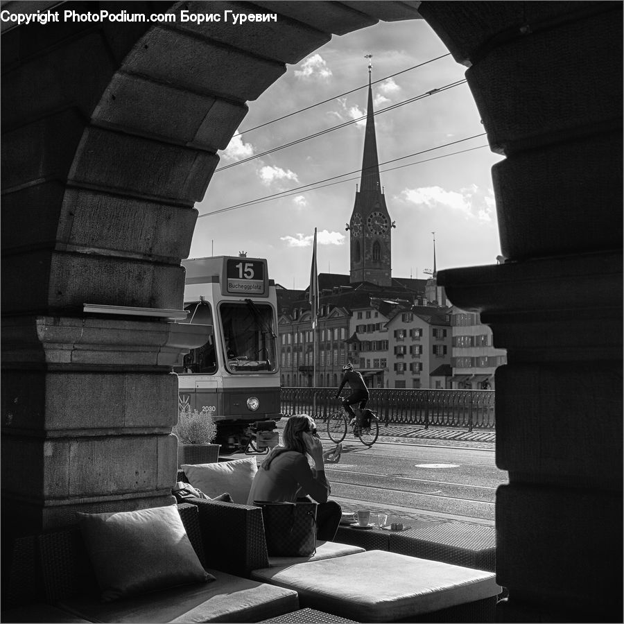 Bus, Vehicle, Arch, Streetcar, Tram, Couch, Furniture