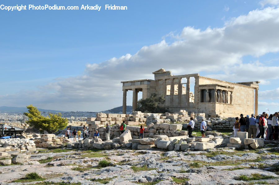 Architecture, Column, Parthenon, Temple, Worship, People, Person