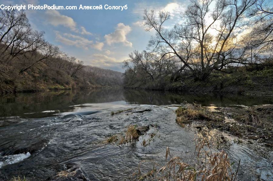 Creek, Outdoors, River, Water, Frost, Ice, Snow