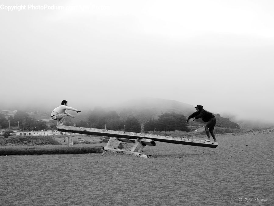 Seesaw, Aircraft, Airplane, Seaplane, Bench, Beach, Coast