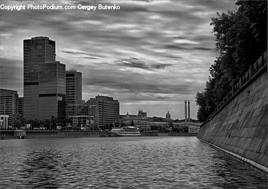 Waterfront, City, Downtown, Urban, Outdoors, River, Water